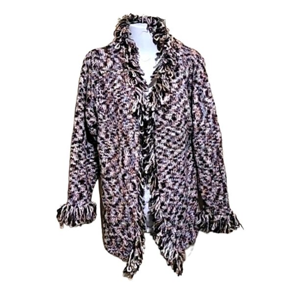 CASAMIA Brown Multicolored Ruffle Cardigan Sweater Sz M/L - Picture 1 of 9
